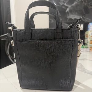 Rae Dunn Black Pebbled Crossbody Bag LOVE Strap Zipper Accent Detachable Strap